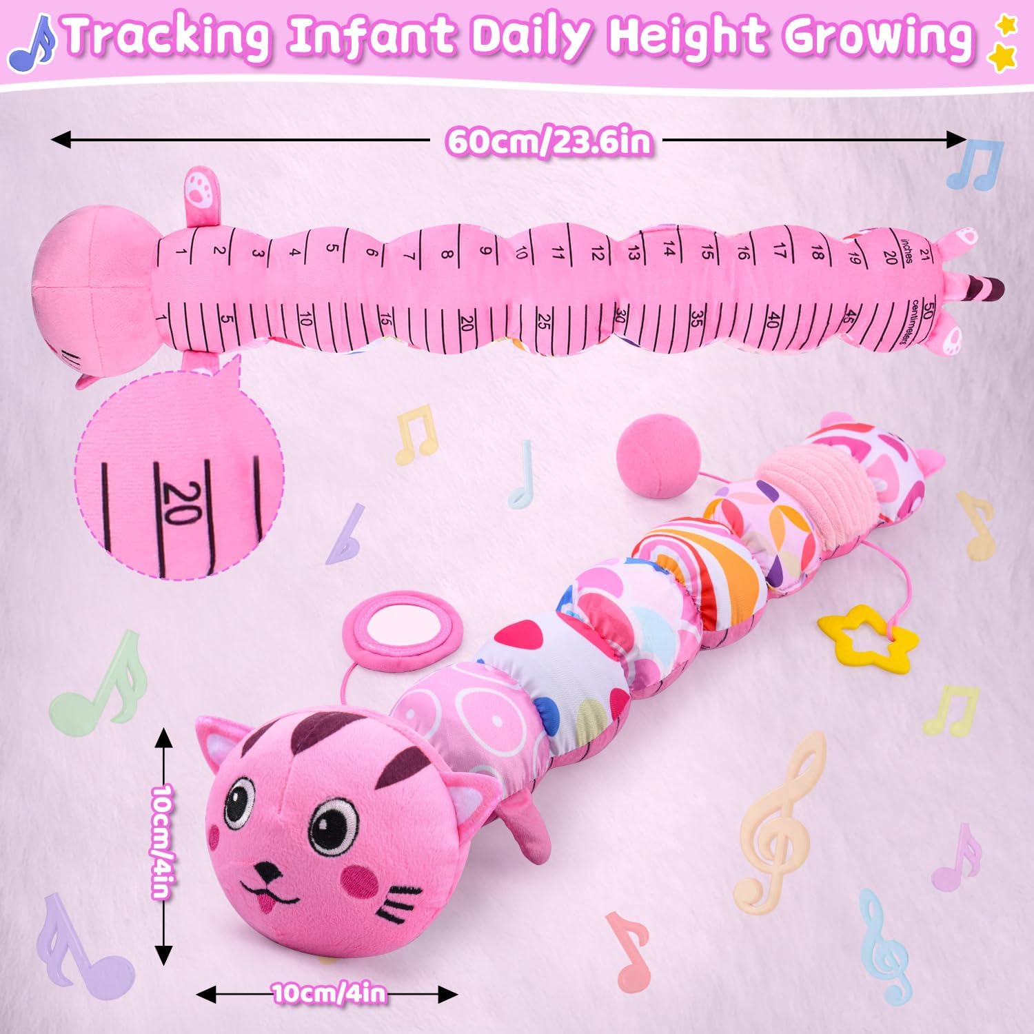 Baby Toys 0-6 6-12 Months, Stuffed Animal Infant Tummy Time Toys Sensory Toys with Crinkle Rattles Textures and Mirror Gifts for Newborn Boys Girls, Baby (Pink)